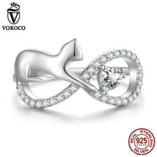 Usado, Moda S925 Plata Esterlina Gato e Símbolo Infinito Circonio Anillo Mujeres Joyería VOROCO segunda mano  Embacar hacia Argentina