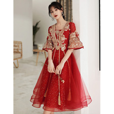 Used, 2021 Vintage red bridal embroidery sweetheart lace evening dress Chinese dress for sale  Shipping to South Africa