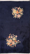 Navy Blue Floral Art Deco Chinese Accent Rug 2x4 Wool Hand-knotted Foyer Carpet, used for sale  Shipping to South Africa