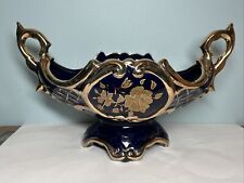 VTG CZECH Thun COBALT Blue PORCELAIN  Console BOWL 24K GOLD PLATED Centerpiece for sale  Shipping to South Africa