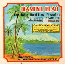 Diamond Head Hawaii Brand Class 5 Firecracker Brick Label, used for sale  Shipping to South Africa