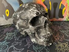 HANDMADE HAUS OF SKULLS PLASTER OF PARIS SKULL ORNAMENT BLACK WHITE SPLATTER for sale  Shipping to South Africa