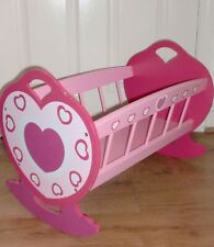 Used, Pink Wooden Dolls Rocking Cot/Crib - holds dolls up to 20" tall for sale  OLDHAM