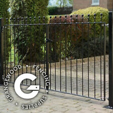 3.0m wide x 0.93m high Black Wrought Iron Ball Top Metal Double Driveway Gates for sale  Shipping to Ireland