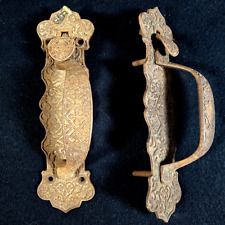 Antiguo juego de manijas de tirador de puerta de hierro forjado estético primitivo segunda mano  Embacar hacia Argentina
