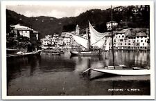 Cartão postal foto real RPPC Portofino - Il Porto Itália vista para o mar hotéis navios comprar usado  Enviando para Brazil