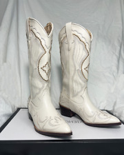Botas brancas cowboy ocidental altura do joelho design salto robusto botas longas sapatos de equitação, usado comprar usado  Enviando para Brazil