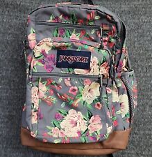 Mochila JanSport Gris Floral Rosa Estudiante Laptop Marrón Parte inferior de Cuero Sintético, usado segunda mano  Embacar hacia Mexico