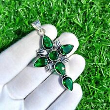 Used, Green Tourmaline Gemstone 925 Sterling Silver Handmade Cross Pendant 2" for sale  Shipping to South Africa