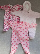 Girls Winter Pramsuit Sleepsuit Bundle Fleece Padded Newborn 1 Month Heart Pink for sale  BLYTH
