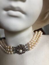 hochwertige Perlenkette 750 Weiß Gold Rubine Verschluss 3-reihig gebraucht kaufen  Brand