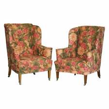 SUBLIME PAIR OF HOWARD & SON'S WILLIAM MORRIS WALNUT FRAMED WINGBACK ARMCHAIRs for sale  Shipping to South Africa