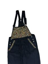 vintage 80’s rhinestone gold studded embellished black denim overalls l-xl for sale  Shipping to South Africa