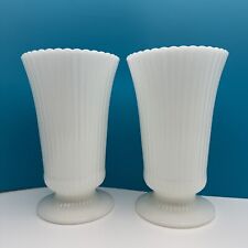 Used, Pair of  MCM MILK GLASS Vintage E. O. BRODY CO Ribbed Footed 7 3/4 Inches for sale  Shipping to South Africa