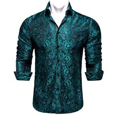 Used, Men's Long Sleeve Black Paisley Silk Shirts Casual Tuxedo Social Shirt Luxury for sale  Shipping to South Africa