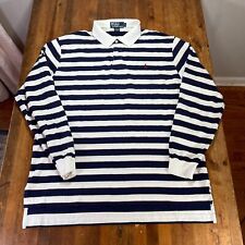 Camisa polo vintage Ralph Lauren para hombre grande azul blanco a rayas rugby pima algodón segunda mano  Embacar hacia Argentina