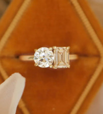 2 kamienne pierścionki zaręczynowe Toi Et Moi Moissanite okrągłe i szmaragdowe cięte kamienne pierścionki na sprzedaż  Wysyłka do Poland