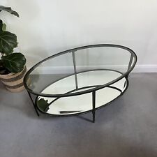 Oval Aged Bronze Glass Top Coffee / Cocktail Table With Mirrored Lower Shelf for sale  Shipping to South Africa