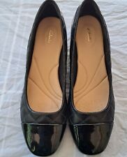 Clarks Tealia Sera Pump Heel 9 M Black Combi Leather Quilted Block Heel Cap Toe for sale  Shipping to South Africa