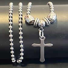 Collana con croce rosario in acciaio inox da uomo donna catena palline di 45 cm usato  Scandicci