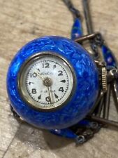 Reloj colgante vintage Bucherer esmalte azul y plata esterlina/¡Funciona bien! segunda mano  Embacar hacia Argentina
