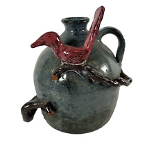 Mike Craven Jug Red Bird Folk Art Pottery Southern Damage for sale  Shipping to South Africa