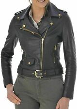 Biker Handmade Slim Fit Belted Women's Lambskin Leather Jacket Black Motorcycle for sale  Shipping to South Africa