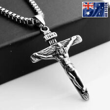Usado, Colar pingente crucifixo cruz Jesus prata aço inoxidável 316L masculino e feminino comprar usado  Enviando para Brazil
