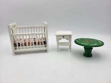 Dollhouse White Cot Crib with Mattress Miniature Wooden Nursery Furniture Table for sale  Shipping to South Africa