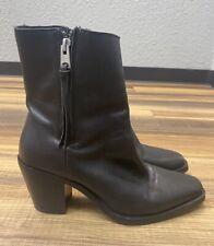 All Saints Black Leather Zipper Heeled Chelsea Boots Chunky Heel Womens Size 38 for sale  Shipping to South Africa