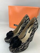River Island Womens Beige Black Lace  Floral Platform Heels Super High Used z779 for sale  Shipping to South Africa