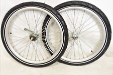 Pair Of 20" Single Speed Wheels With Coaster Brake Tyre & Wood Valve Tube Fitted for sale  Shipping to South Africa