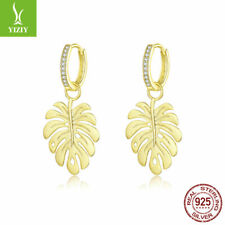 Authentic 925 Sterling Silver Earrings Gold Women Ear Jewelry Monstera?Leaf New for sale  Shipping to South Africa