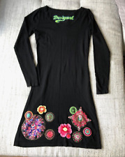 Vestido Desigual preto malha floral flores bordadas lantejoulas gola redonda tamanho M comprar usado  Enviando para Brazil