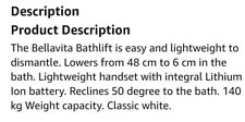 Bellavita bathlift lightweight for sale  PONTEFRACT