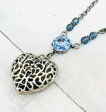 Light BLUE Crystal Cup Chain Heart Pendant Necklace, Light Blue Pendant for sale  Shipping to South Africa