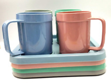 Conjunto de caneca e prato vintage Am Pro Line plástico anos 80 rosa azul cinza verde comprar usado  Enviando para Brazil