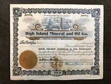 MUY RARO 1901 High Island Mineral and Oil Co. Certificado de Stock Galveston Texas segunda mano  Embacar hacia Mexico