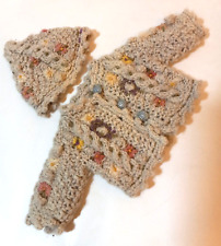Handknit  Doll Cardigan Sweater Hat 2 Piece Set Ecru Beige Cable Stitch    S34, used for sale  Davis