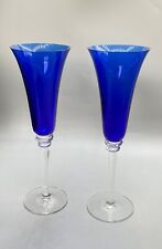 SIGNED STEPHEN SMYERS HAND BLOW COBALT BLUE CHAMPAGNE FLUTE 2 for sale  Shipping to South Africa