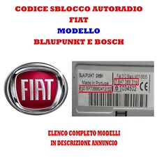 CODICE SBLOCCO AUTORADIO BLAUPUNKT E BOSCH PER FIAT LANCIA E ALFA ROMEO na sprzedaż  Wysyłka do Poland
