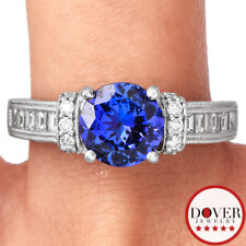 Estate Diamond 2.31ct Tanzanite 18K Gold Milgrain Round Engagement Ring NR for sale  Shipping to South Africa