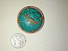 Vtg/Antq BELL Trading Post Copper Faux Turquoise Roadrunner Brooch/Pin for sale  Shipping to South Africa