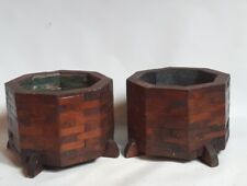 Pair Wooden Planters Plant Pots Dark Brown Octagonal Shape for sale  Shipping to South Africa