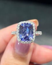 Cushion 3.55 Ct Natural Tanzanite & Diamond Wedding Ring Solid 14K White Gold for sale  Shipping to South Africa