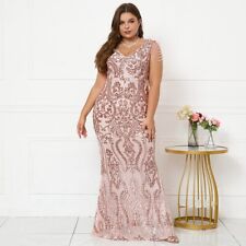 Plus Size Women Pink Sequin Evening Dress Elegant V Neck Party Maxi Prom Dress for sale  Shipping to South Africa