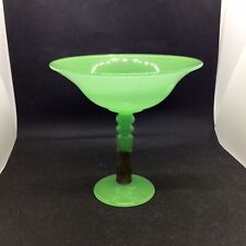 Vintage Jade Green Art Glass Pedestal Compote With Brass Cuff for sale  Shipping to South Africa