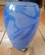 HANDMADE - ABSTRACT CASED CLEAR & BLUE SANDBLASTED GLASS VASE - 25.5cm, used for sale  Shipping to South Africa