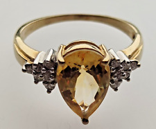 9ct Gold Ring Yellow Citrine and Diamond Gemstones Ring Size O - 9ct Yellow Gold for sale  Shipping to South Africa