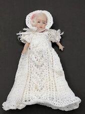Dolls house miniature 1:12 porcelain baby toddler doll in a handmade gown, used for sale  MATLOCK